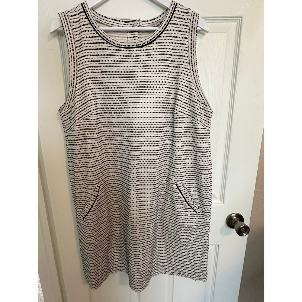 LOFT Black & Cream Textured‎ Stripe Sleeveless Dress- XL